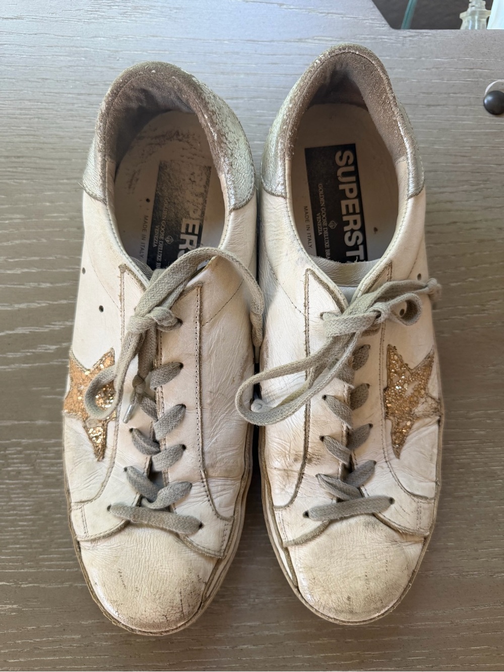 Golden Goose White Leather Sneakers with Gold Star